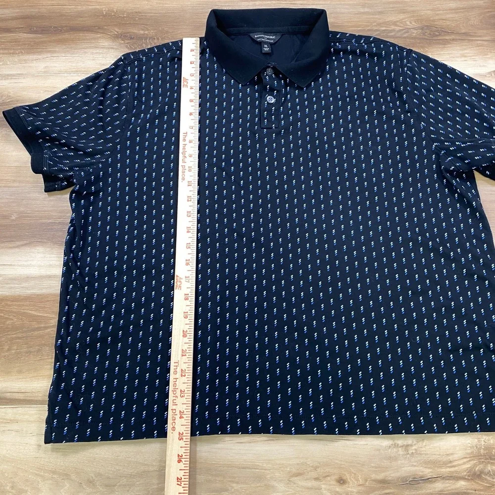 Banana Republic Polo Mens XL Luxe Touch Geometric Print Black Classic Shirt